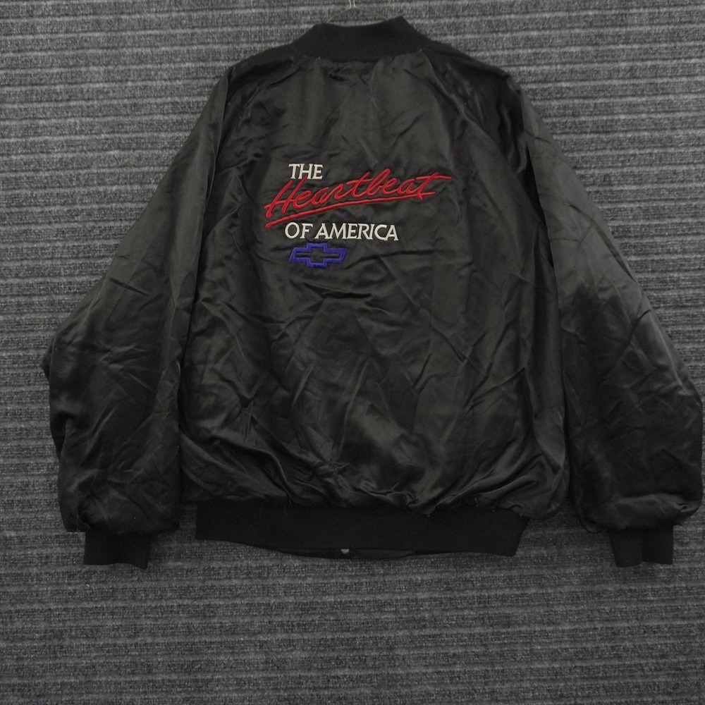 Vintage 90s WestArk Chevrolet Bomber Jacket Mens XL Black Heartbeat of America